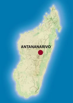 Map of Madagascar showing the capital city Antananarivo