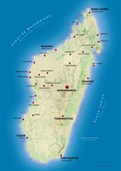 Map of Madagascar showing the main cities and places