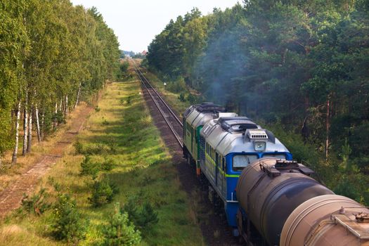 Freight train passing the countryside
