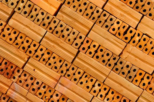 Stack of raw bricks texture