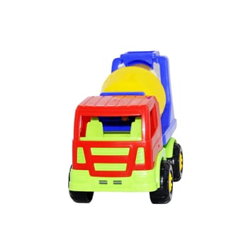 The toy car a concrete mixer on a white background