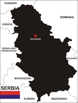 political map of serbia country with neighbors and national flag