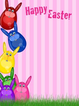 Happy Easter Bunny with Striped Background and Grass Illustration