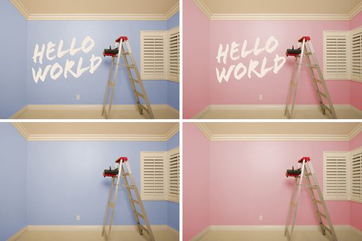 Maternity Series of Pink And Blue Empty Rooms with Ladder and Paint Supplies - XXXL.