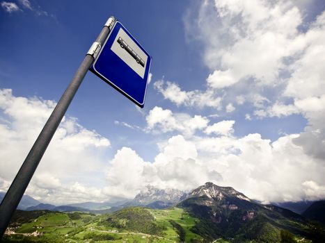 Bus Stop Sign in the Alps of Austria