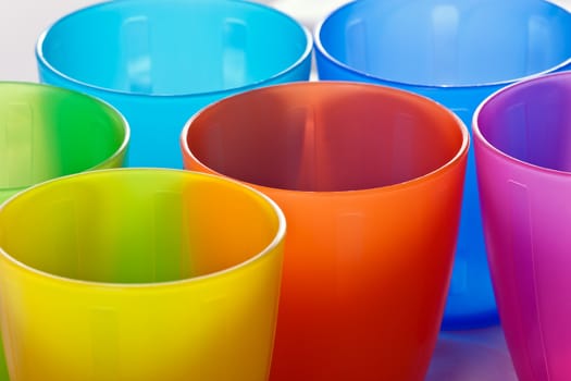 colored plastic cups, close-up