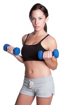 Isolated fitness woman lifting weights