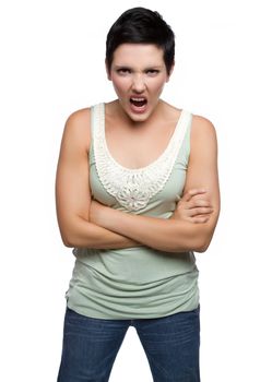 Isolated angry yelling young woman