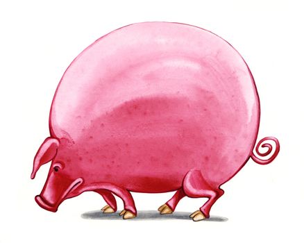 humorous illustration of fat big pig