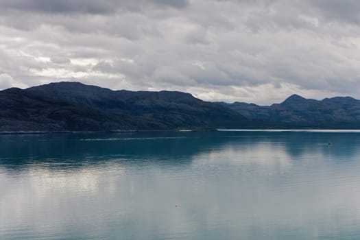 view of the mountains and fjords, overcast