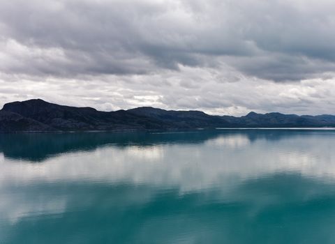 view of the mountains and fjords, overcast