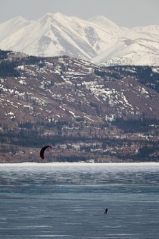 Ski-Kiting on frozen Lake