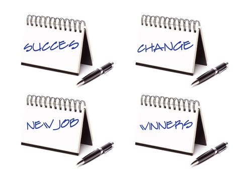 Spiral Note Pad and Pen Series Isolated on White - Success, Change, New Job and Winners - XXXL.