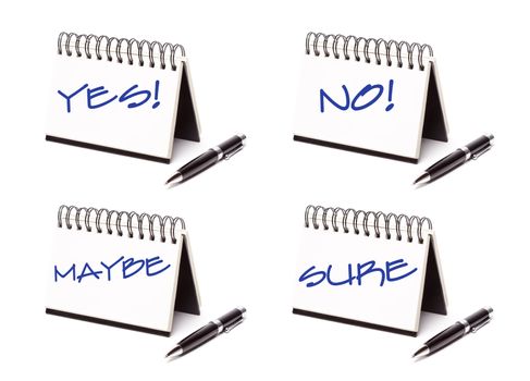 Spiral Note Pad and Pen Series Isolated on White - Yes, No, Maybe and Sure - XXXL.