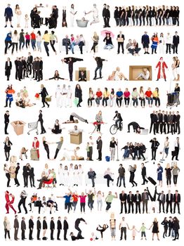 Collage of Active people isolated on white background