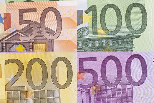 Euro Bill banknote Macro Detail, close-up, 50 100 200 500