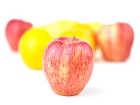 Group of Fruit Blured and Red Apple in Focus