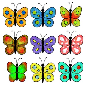 9 butterflies of different textures and colours