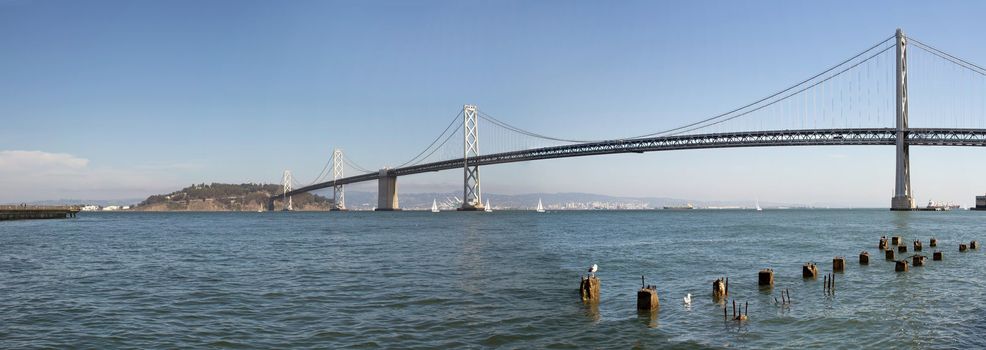 Oakland Bay Bridge Over San Francisco Bay in California Panorama