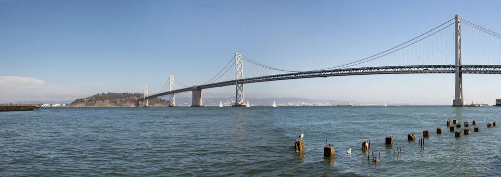 Oakland Bay Bridge Over San Francisco Bay in California Panorama