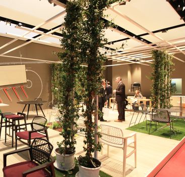 Interiors design stands and home architecture solutions at 2011 Salone del Mobile, international furnishing accessories exhibition in Milan, Italy.