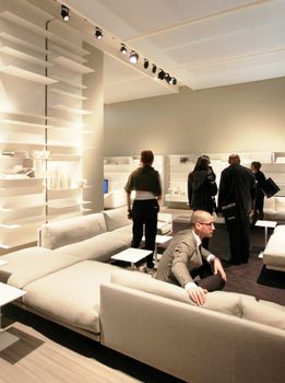 Interiors design stands and home architecture solutions at 2011 Salone del Mobile, international furnishing accessories exhibition in Milan, Italy.