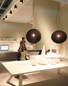 Interiors design stands and home architecture solutions at 2011 Salone del Mobile, international furnishing accessories exhibition in Milan, Italy.