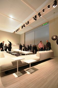 Interiors design stands and home architecture solutions at 2011 Salone del Mobile, international furnishing accessories exhibition in Milan, Italy.