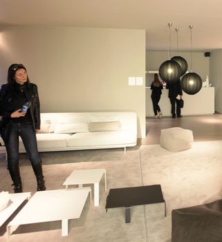 Interiors design stands and home architecture solutions at 2011 Salone del Mobile, international furnishing accessories exhibition in Milan, Italy.