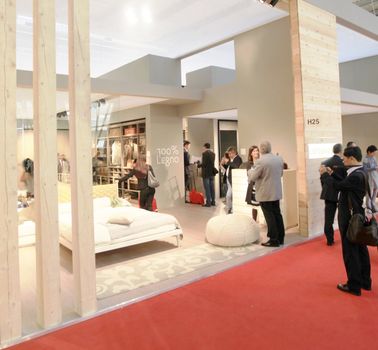 Interiors design stands and home architecture solutions at 2011 Salone del Mobile, international furnishing accessories exhibition in Milan, Italy.