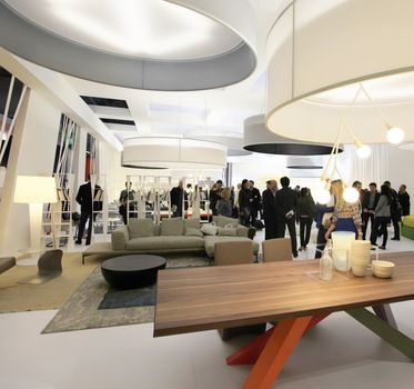 Interiors design stands and home architecture solutions at 2011 Salone del Mobile, international furnishing accessories exhibition in Milan, Italy.