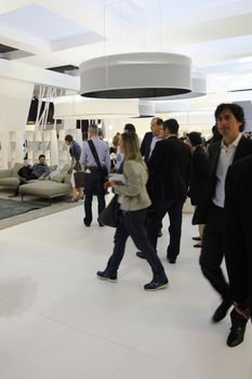 Interiors design stands and home architecture solutions at 2011 Salone del Mobile, international furnishing accessories exhibition in Milan, Italy.
