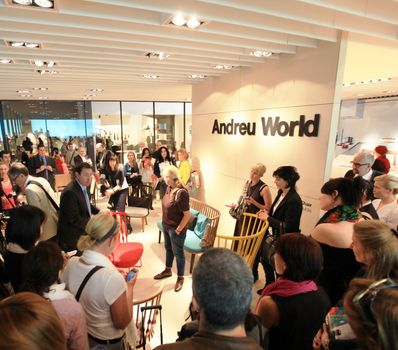 People visit interiors design stands and home architecture solutions at 2011 Salone del Mobile, international furnishing accessories exhibition in Milan, Italy.