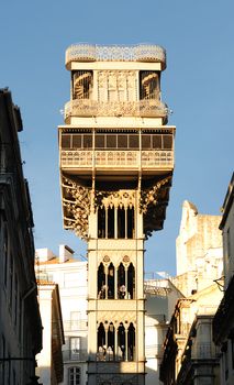 Famous santa justa elevator in lisbon, Baixa area, Portugal