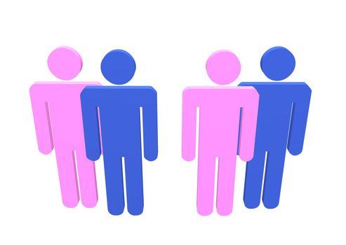 Illustration of two couples. The dominant sex are standing at the front.