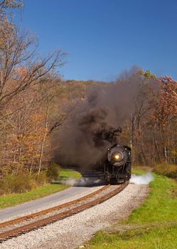 CUMBERLAND, MD - OCTOBER 17: Western Maryland Railroad steam train on October 17, 2011. This scenic railroad offers excursions pulled by a 1916 Baldwin locomotive