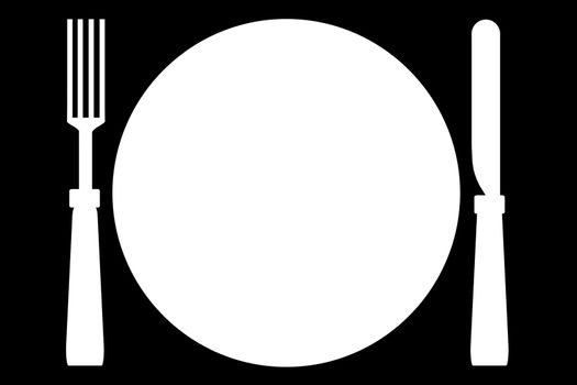 Illustration of fork, plate and knife