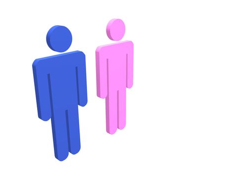 Perspective view of illustrated male and female characters