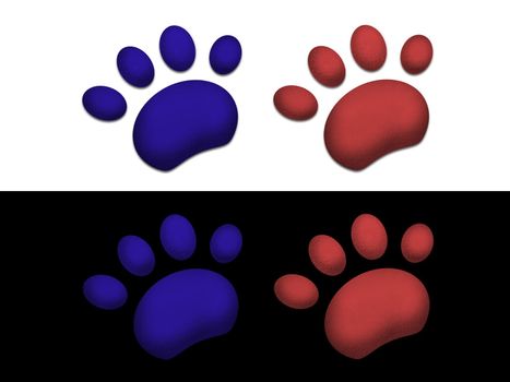 illustration of Paw prints on black and white background