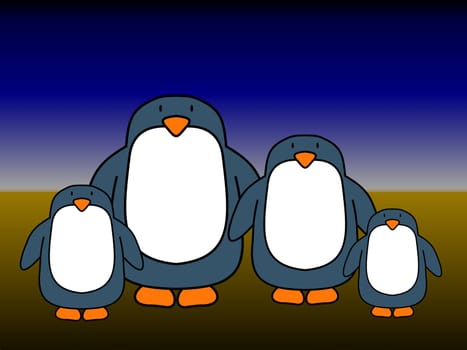 A penguin couple with two penguin children