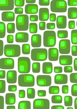 Illustrated retro background made of green rounded squares on a white background