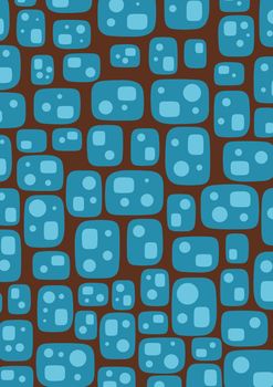 Illustrated retro background made of rounded shapes and circles on a brown background