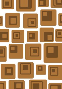 Illustrated retro background made of brown rounded squares on a white background