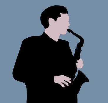 Illustrated man playing the saxophone