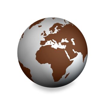 Illustration of the Earth with drop shadow on a white background