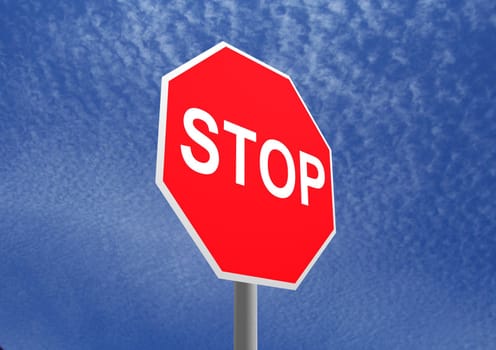 3D rendered stop sign over a sky background