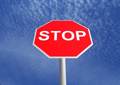 3D rendered stop sign over a sky background