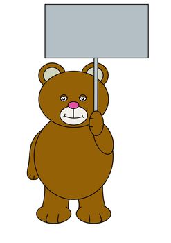 Illustration of a Teddy bear holding a blank sign