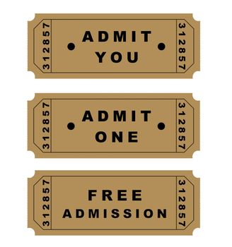 cinema/theater/raffle tickets isolated over white