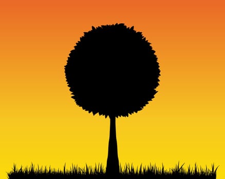 Illustration of a tree on a orange and yellow gradient background
